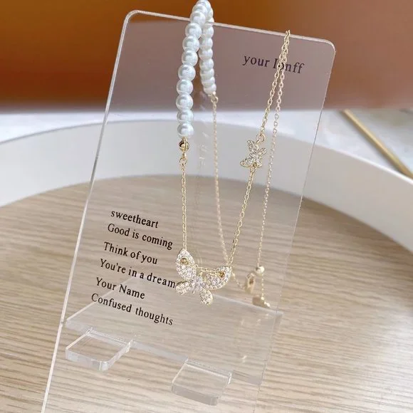 NEW 14K Gold Plated Diamond Butterfly Necklace b - Picture 6 of 7